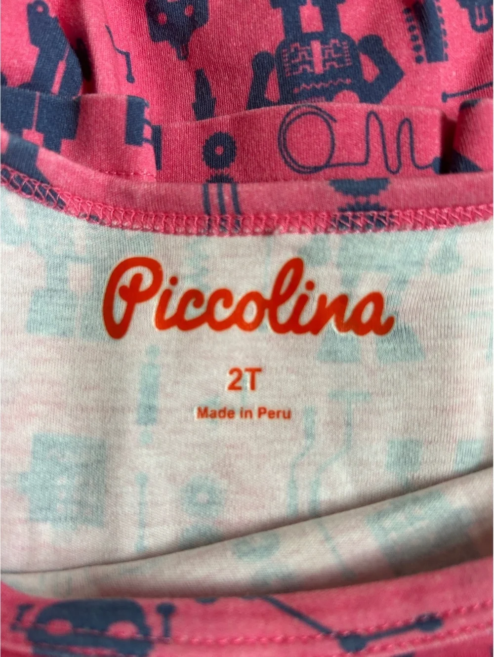Piccolina 100% CottonTiered Robot Print Dress Size 2T